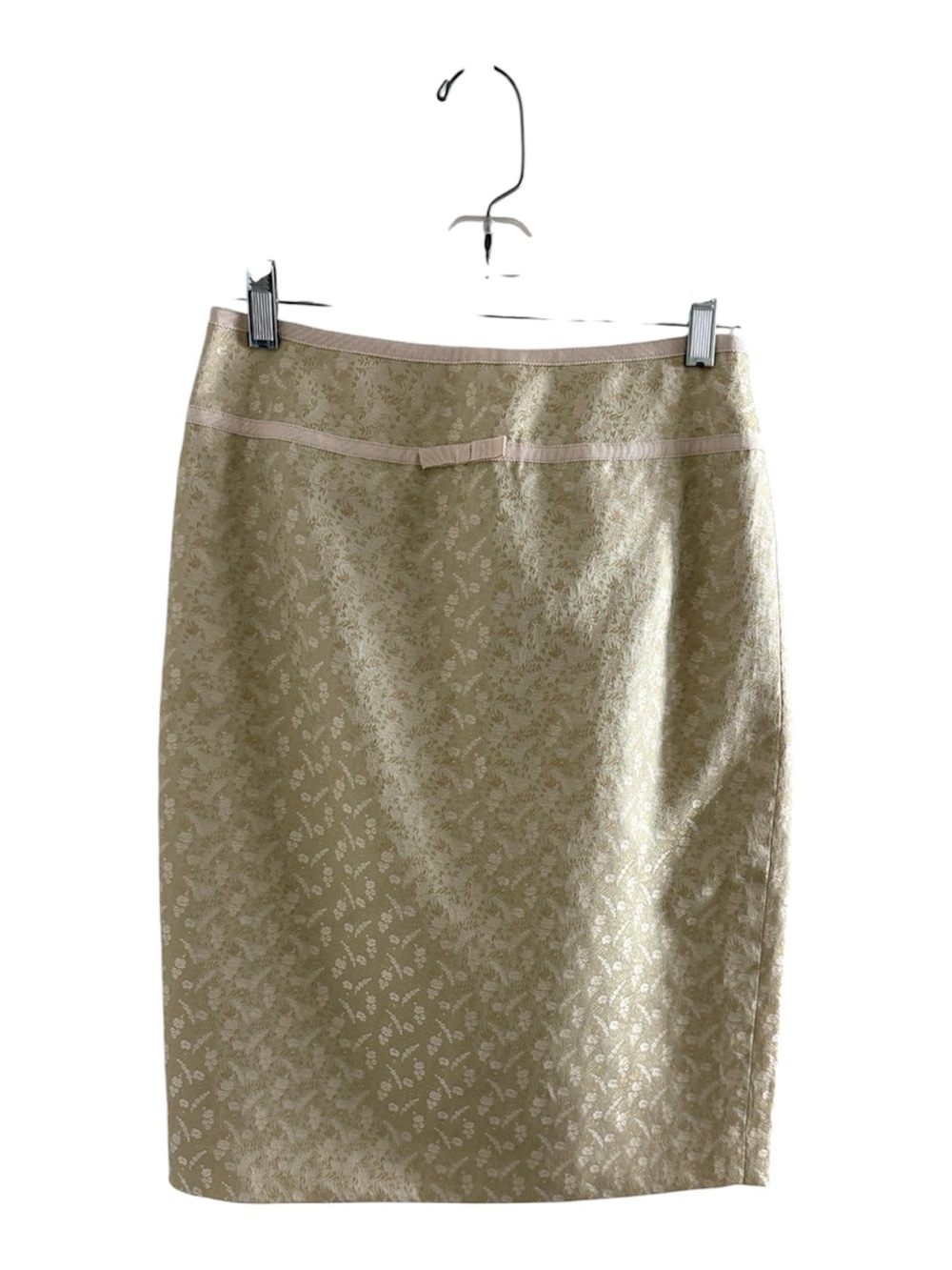 Ann Taylor Light Gold & Ivory Floral Jacquard Silk Blend Pencil Skirt